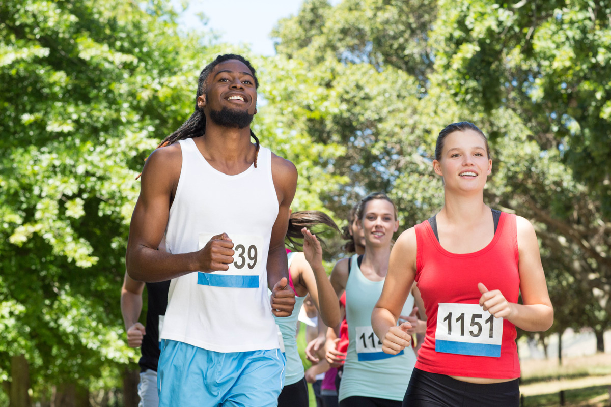 A group of people running in a race together