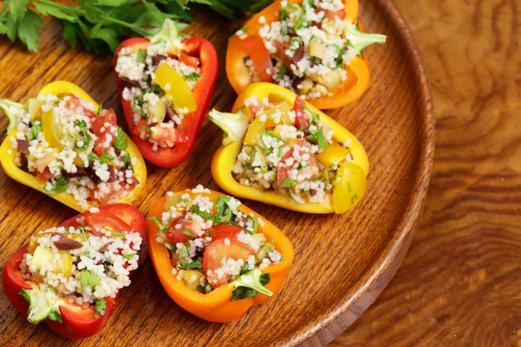 A platter of Mediterranean stuffed peppers